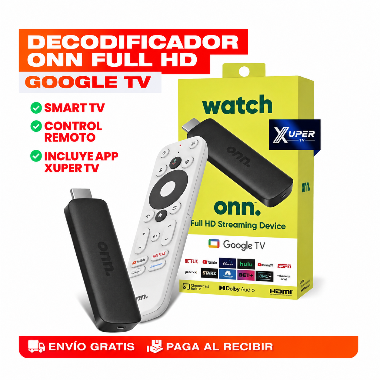 CONVERTIDOR SMART TV DE GOOGLE CON CONTROL REMOTO (Incluye XUPER TV) 🔵