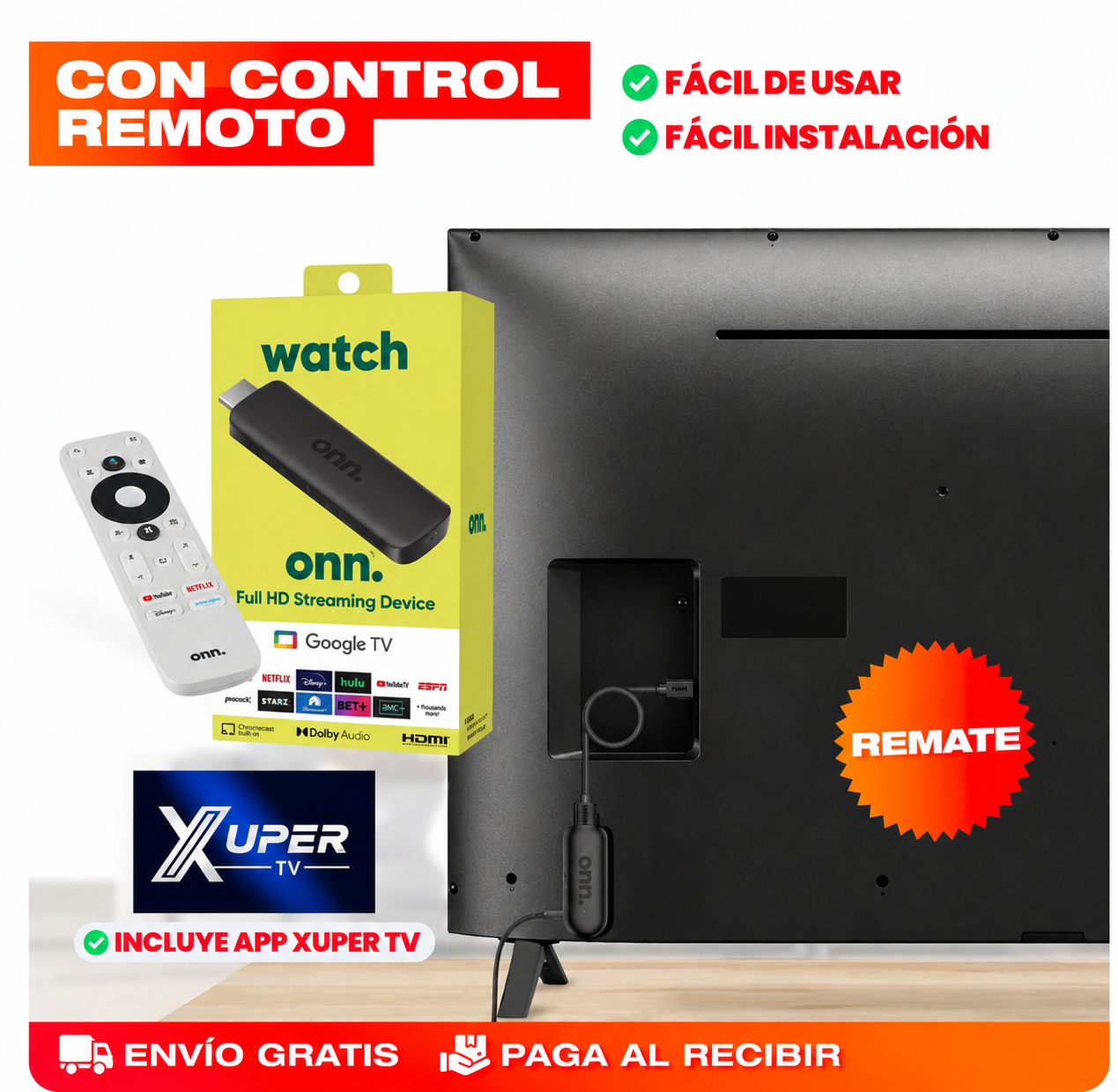 CONVERTIDOR SMART TV DE GOOGLE CON CONTROL REMOTO (Incluye XUPER TV) 🔵