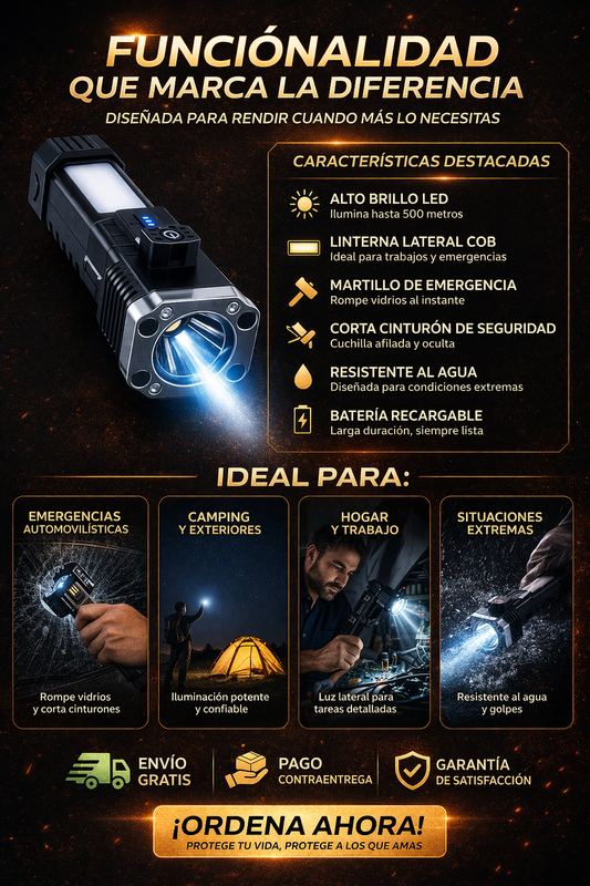 LINTERNA RECARGABLE LED 3W QUEBRAVIDRIOS