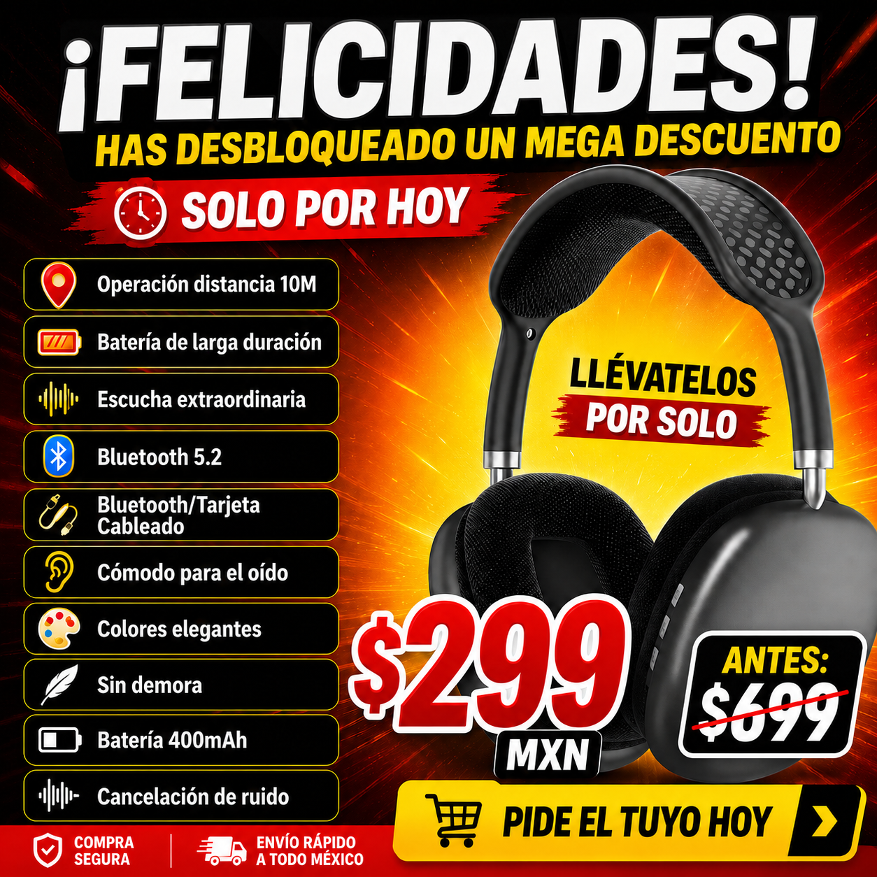 Audífonos Bluetooth P9 Plus – Diadema Inalámbrica con Sonido Potente🎶